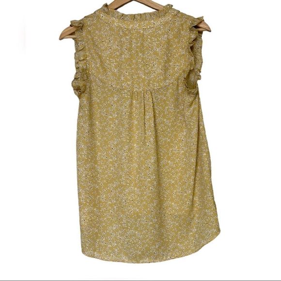 Everleigh Top Size XS Blouse Floral Yellow White Sleeveless Button Shirt V-neck - Picture 4 of 10